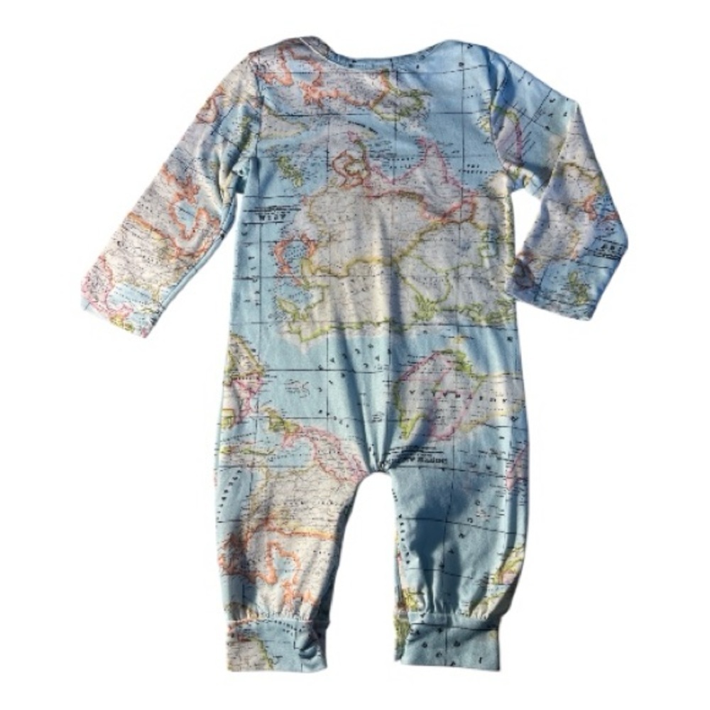 Source Unknown Blue Map Print Kids Footie with Headband - Picture 3 of 4